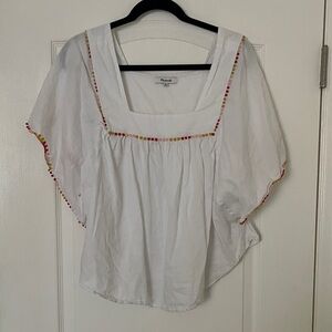 Madewell White Blouse with Red and Yellow Trim
